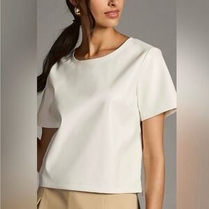 ANTHROPOLOGIE- Porridge Vegan Leather cropped cream blouse